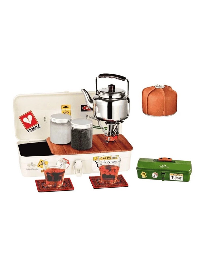 BlueFire Camping Family Portable Tea Set with Metal Storage Case, Complete Outdoor Tea Kit with Stainless Steel Kettle, Glass Tea Cups, Tea Jars and Coasters, Travel Tea Brewing Set for Camping, Picnic, Hiking and Outdoor Use - Image 1